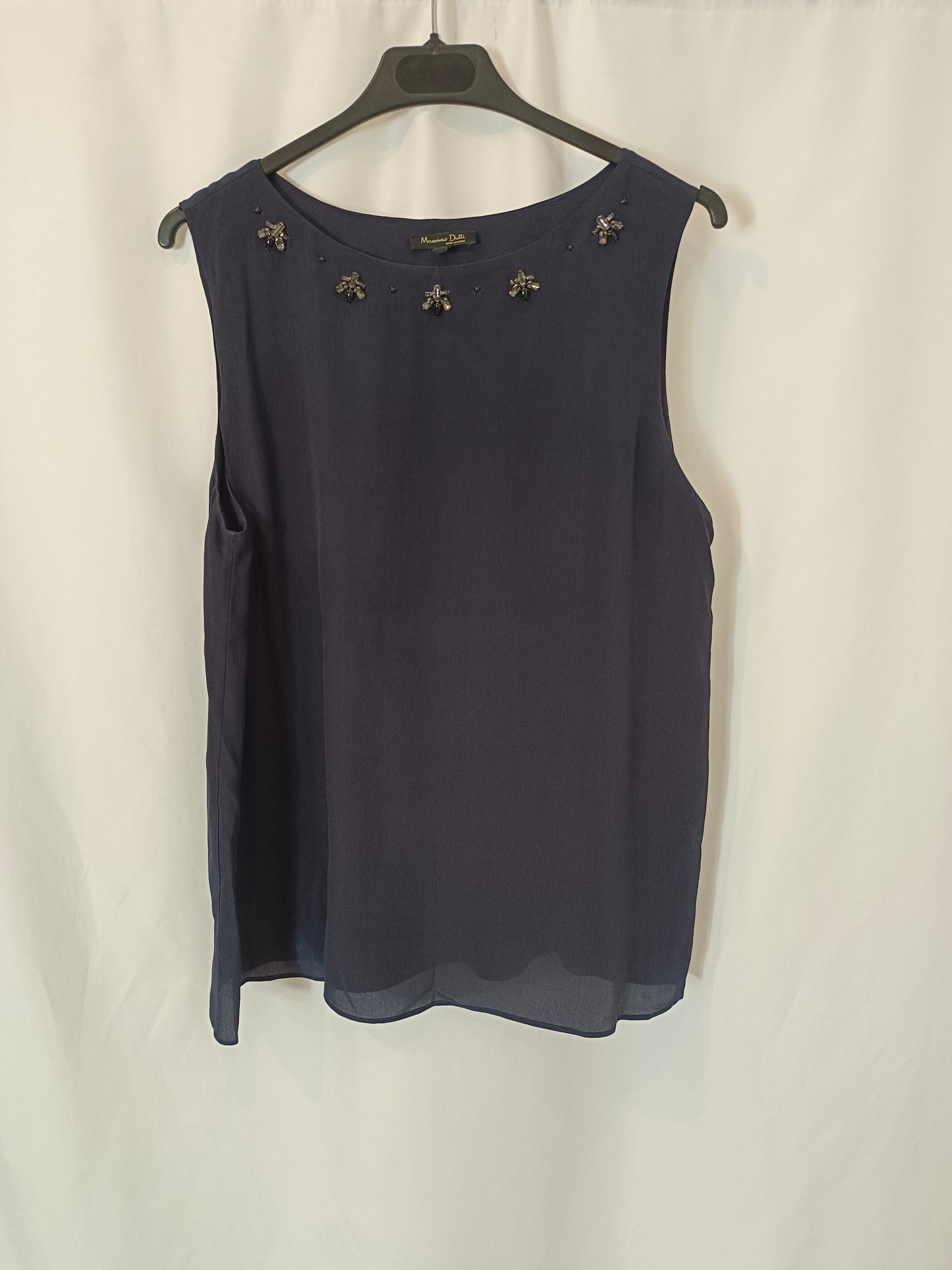 MASSIMO DUTTI. top azul abalorios T.m