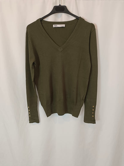 ZARA. Jersey verde botones T.m