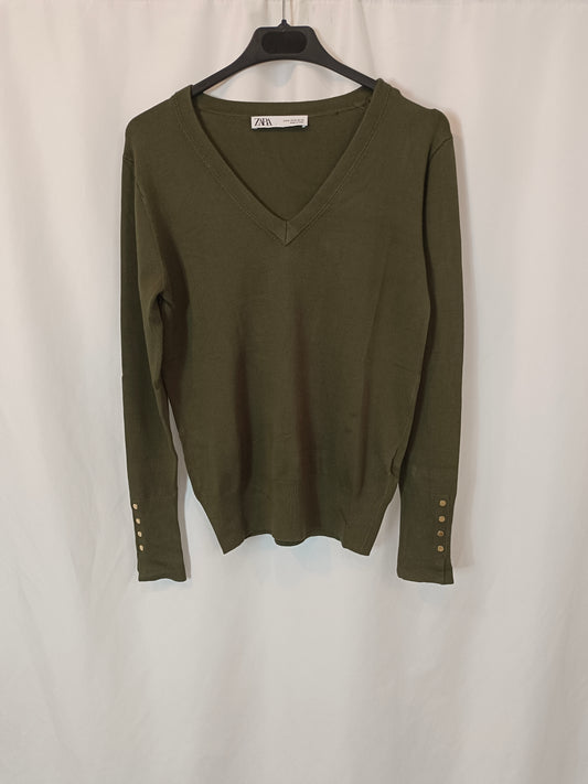 ZARA. Jersey verde botones T.m