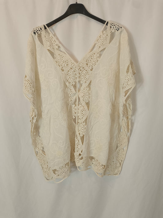 MEISÏE. Blusa kaftan beige croché T.u(l)