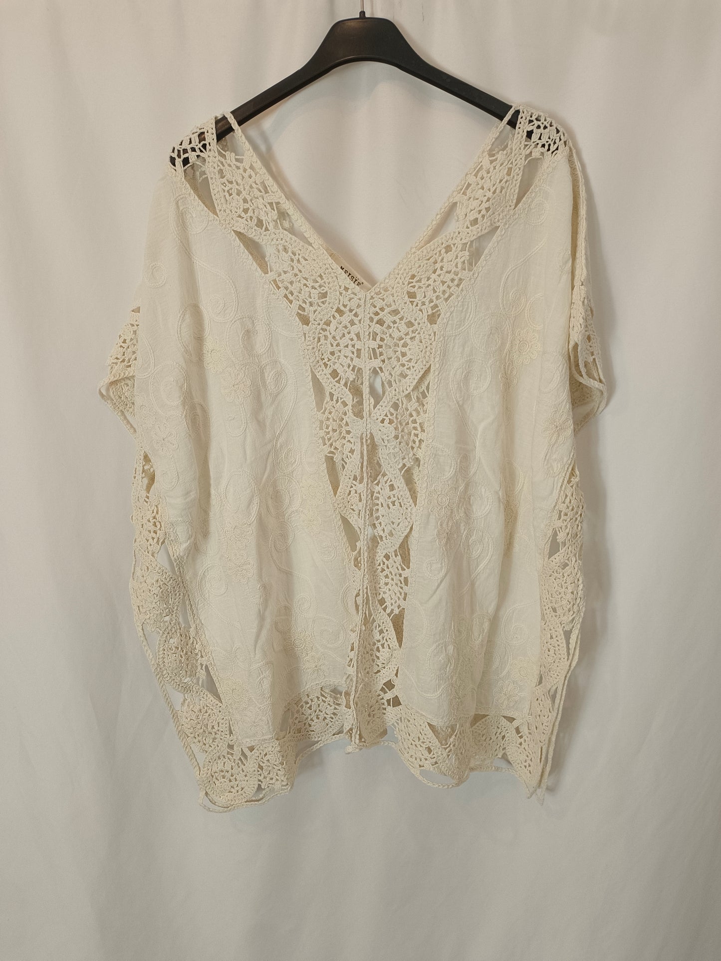 MEISÏE. Blusa kaftan beige croché T.u(l)