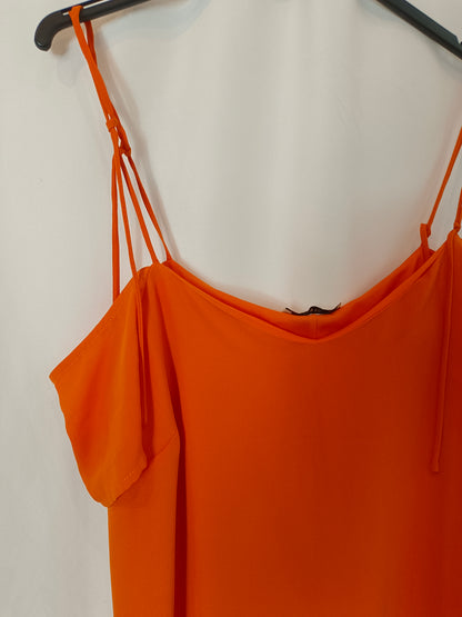 BERSHKA. Vestido corto Naranja T.m