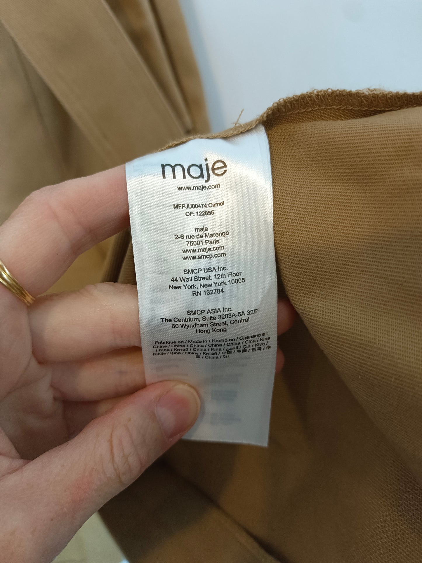 MAJE. Falda midi camel bolsillos T.38