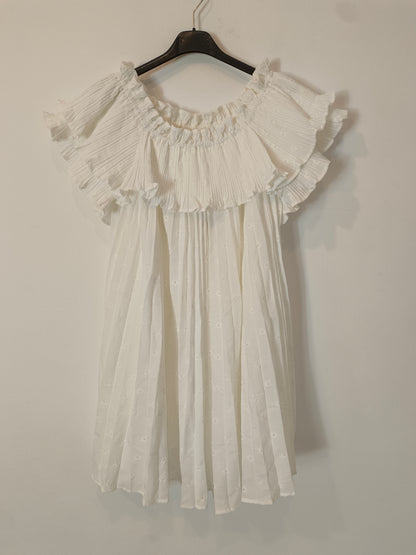 SEZANE. Vestido corto blanco plisado T.40