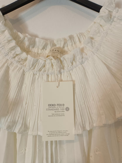 SEZANE. Vestido corto blanco plisado T.40