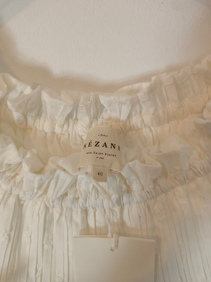 SEZANE. Vestido corto blanco plisado T.40