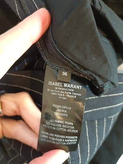 ISABEL MARANT. Pantalón negro rayas diplomáticas T.36