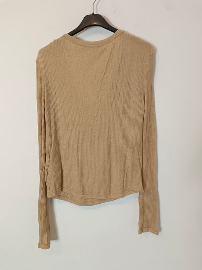 ZARA. Top beige jaspeado canalé. T S