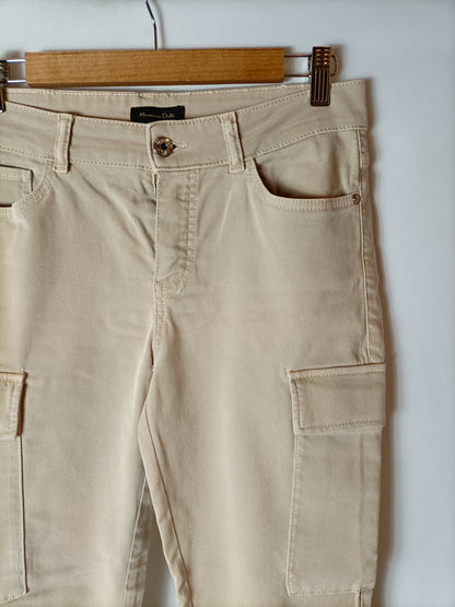 MASSIMO DUTTI. Pantalones beige bolsillos. T 38