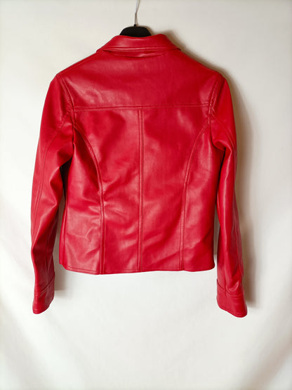 WENSHIHAO. Chaqueta roja efecto piel. T S