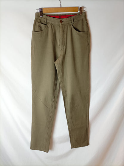 BURBERRY. Pantalones tiro alto verde caqui. T 40