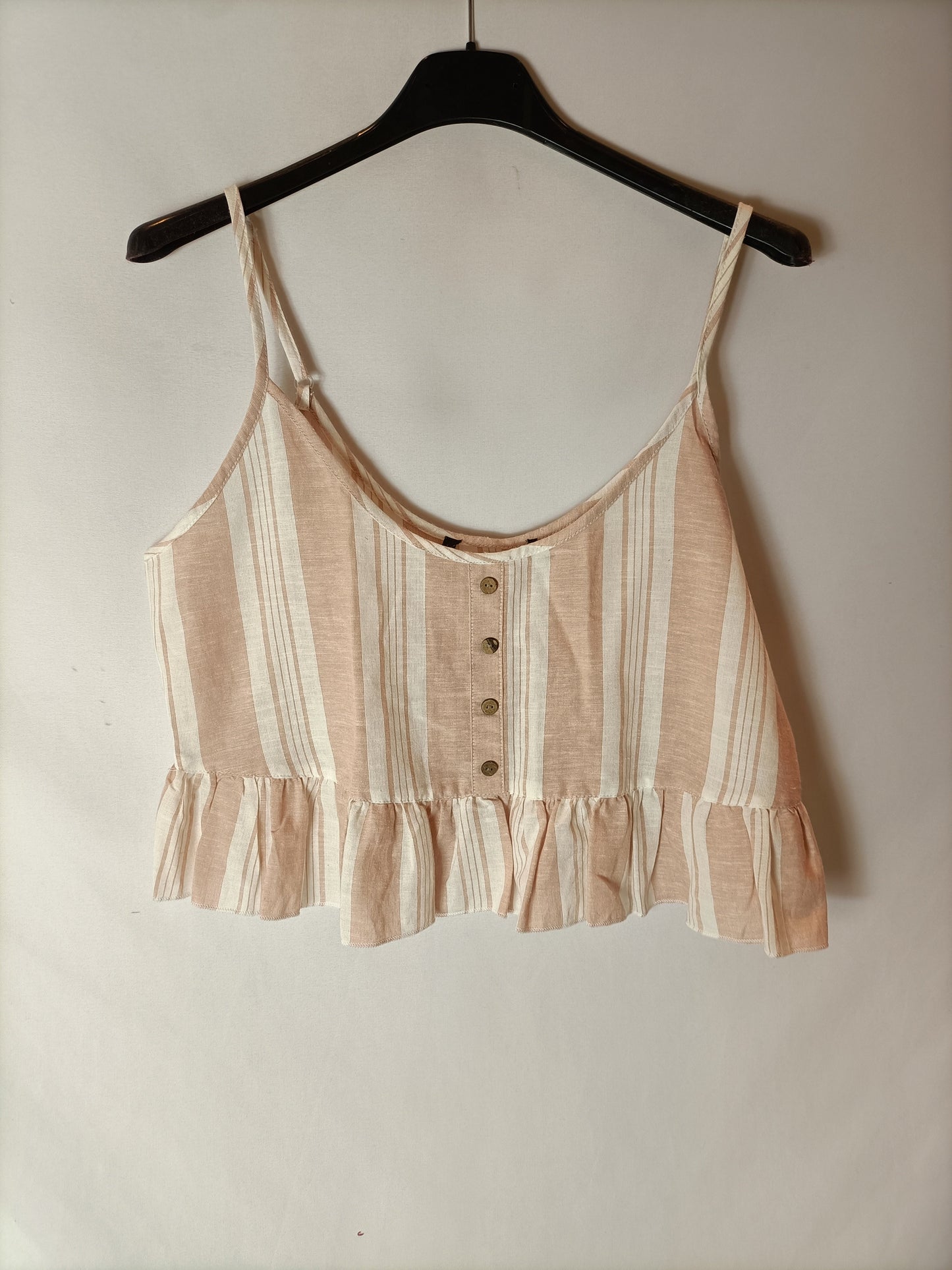 OTRAS. Crop top rosa rayas blancas. T S