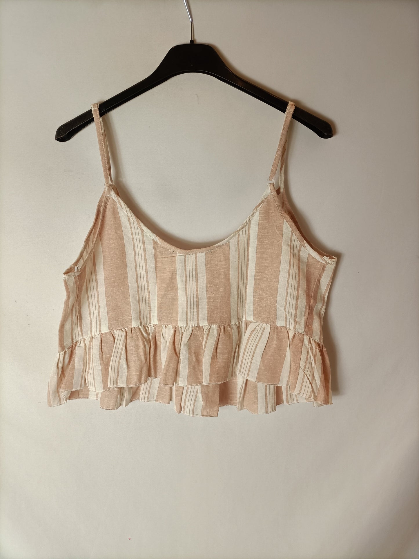 OTRAS. Crop top rosa rayas blancas. T S