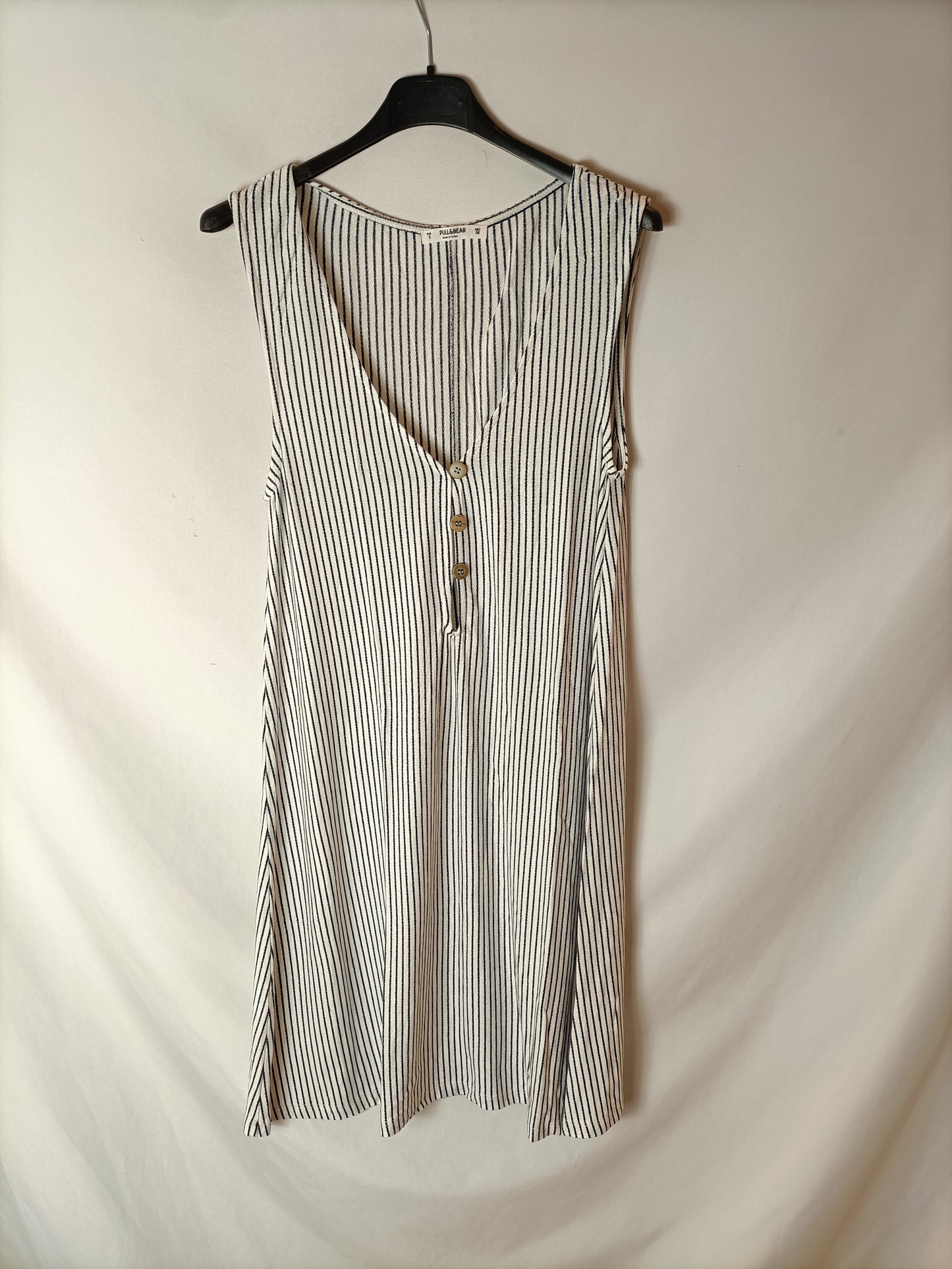 ZARA. Vestido blanco rayas azules fluido. T S