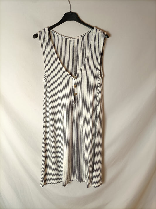 ZARA. Vestido blanco rayas azules fluido. T S