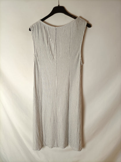 ZARA. Vestido blanco rayas azules fluido. T S