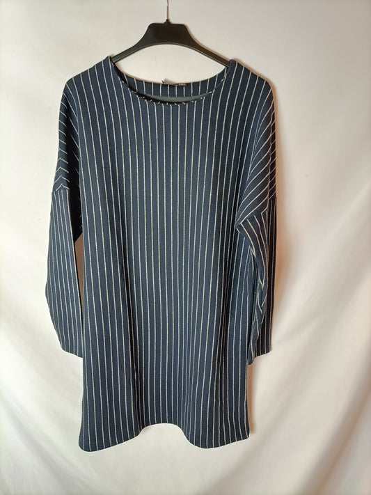 ZARA. Vestido estilo sudadera azul rayas. T S