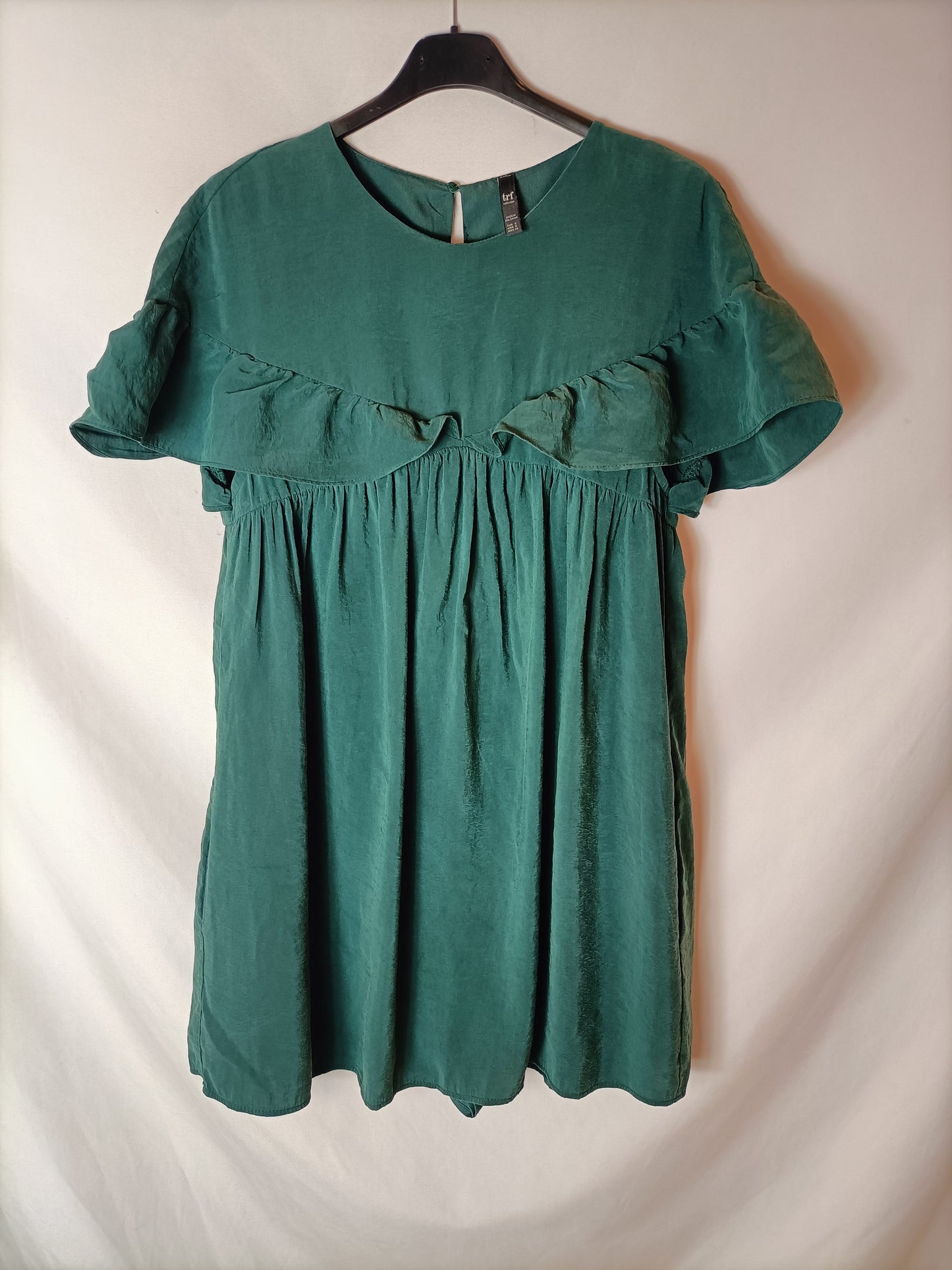 ZARA. Vestido verde botella volante. T S (tara)