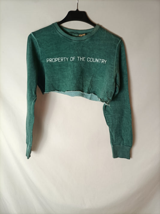 ZARA. top verde letras T.9/10(xxs)