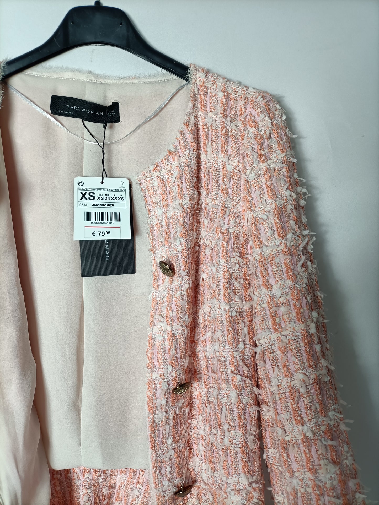 ZARA. Chaqueta tweed naranjas y rosas. T XS