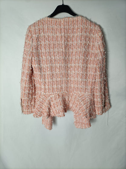 ZARA. Chaqueta tweed naranjas y rosas. T XS