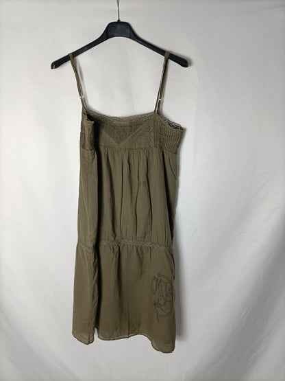 MAJE. Vestido verde caqui tirantes. T S