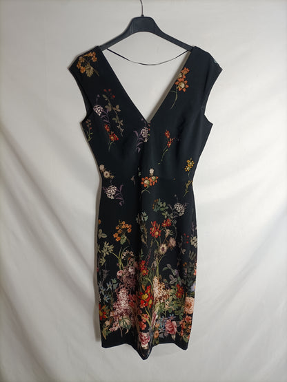 ZARA. Vestido negro estampado floral t. S