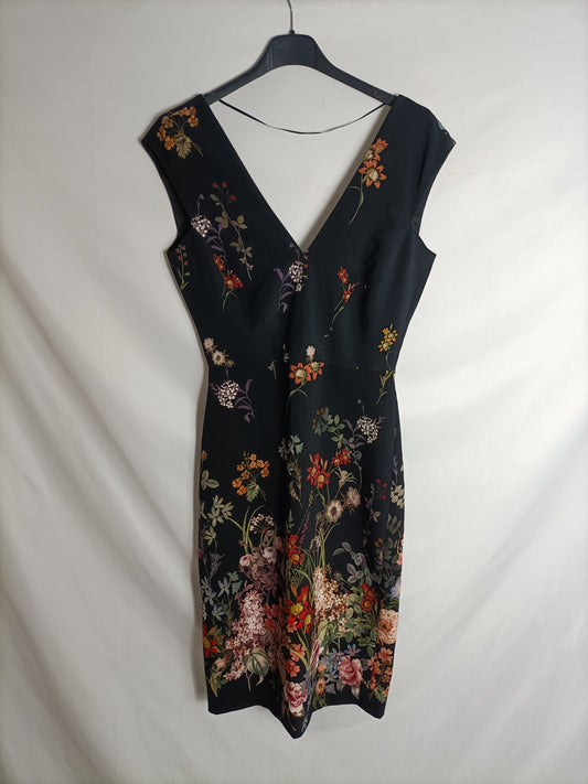 ZARA. Vestido negro estampado floral t. S