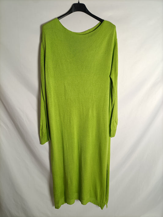 OTRAS. Vestido verde básico aperturas laterales t. U (L/XL)