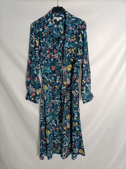 CORTEFIEL. Vestido camisero azul estampado floral t. L