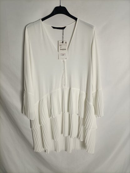 ZARA. Vestido/ blusa blanca tablas T.xs