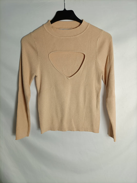 ZARA. Top nude canalé T.s