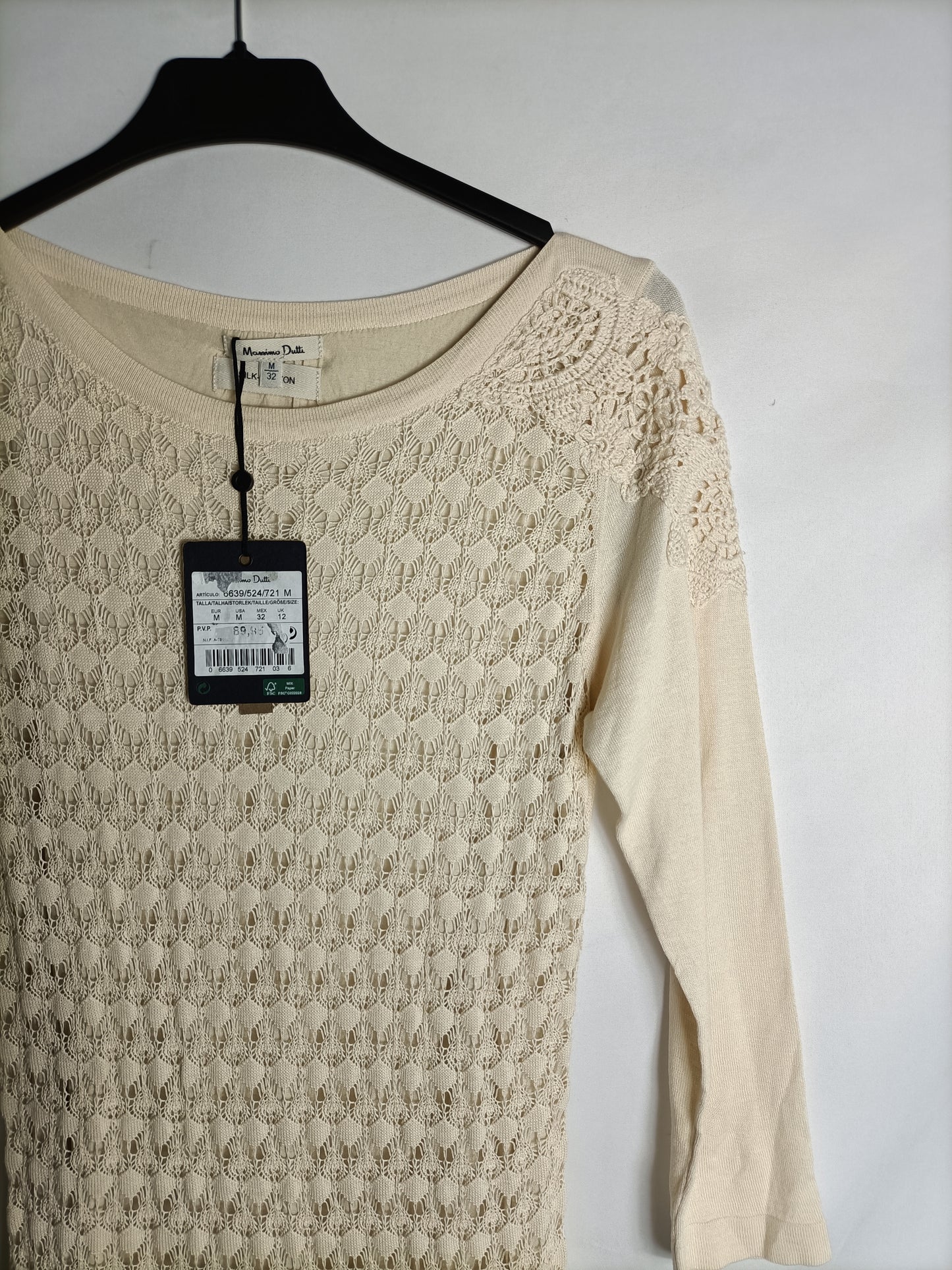 MASSIMO DUTTI. Vestido encaje beige T.m