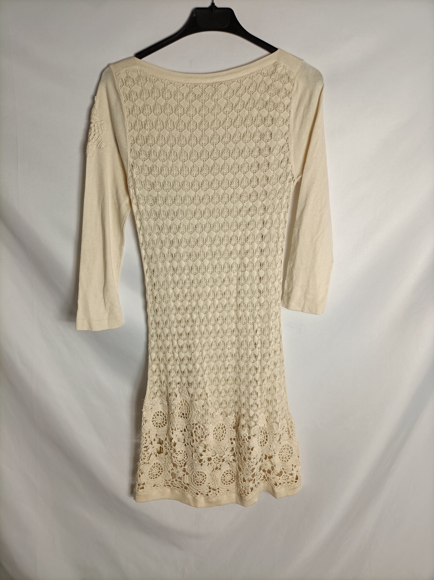 MASSIMO DUTTI. Vestido encaje beige T.m