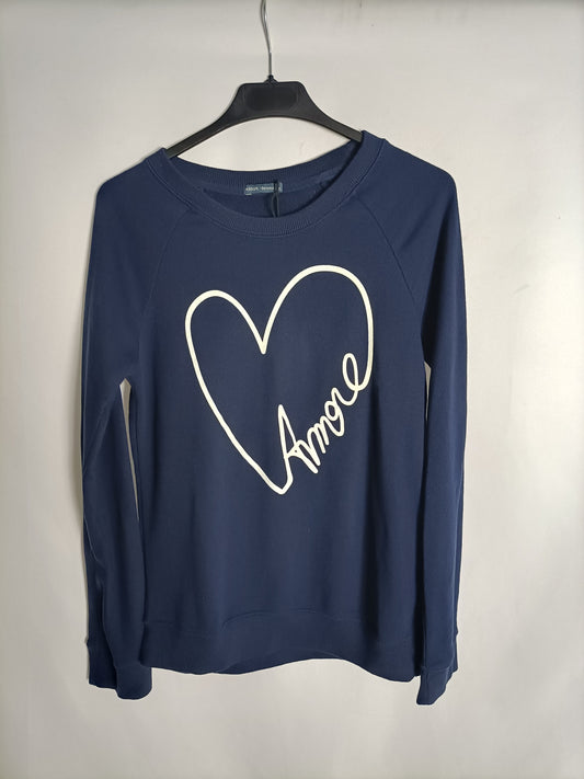 BERSHKA. sudadera azul "amore" T.s