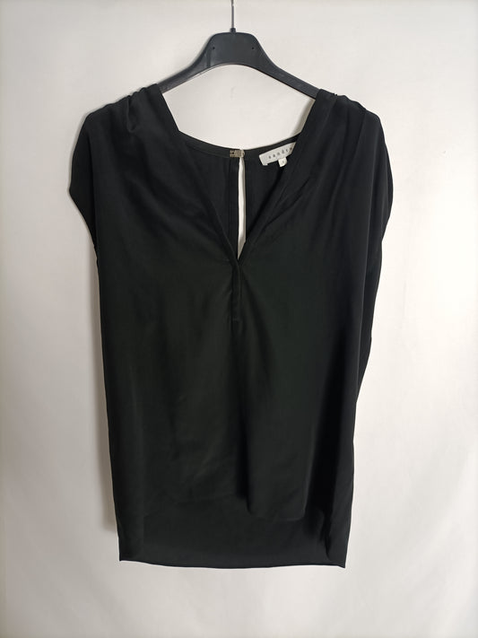 SANDRO. Blusa negra sin mangas seda T.1(s)