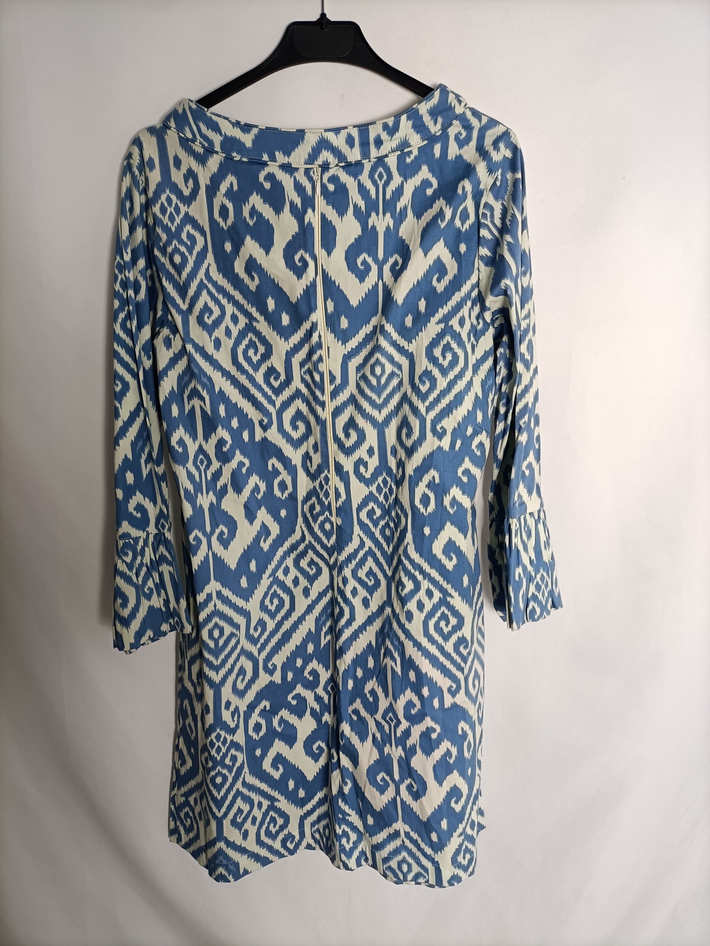 AMATRICHI. Vestido estampado azul y beige T.42