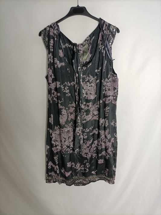 PEPE JEANS. Vestido corto gris flores T.xl