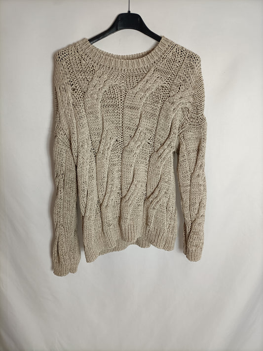 MASSIMO DUTTI. Jersey beige ochos  T.xs