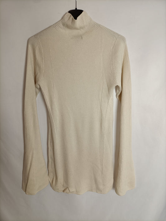 UNIQLO. Jersey canalé beige T.m