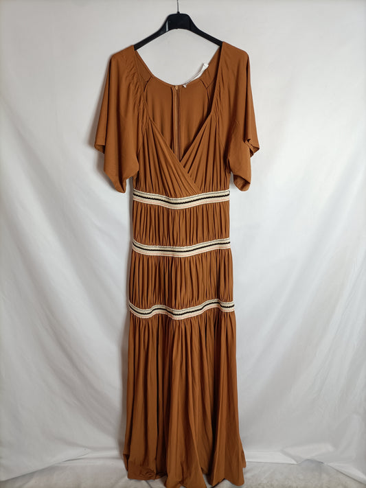 ZARA. Vestido largo camel T.s