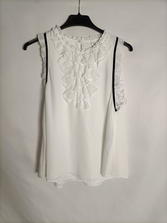 ZARA. Top blanco volantes T.m