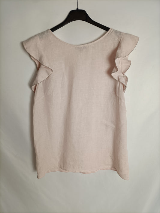 MASSIMO DUTTI. Top rosa lino T.m