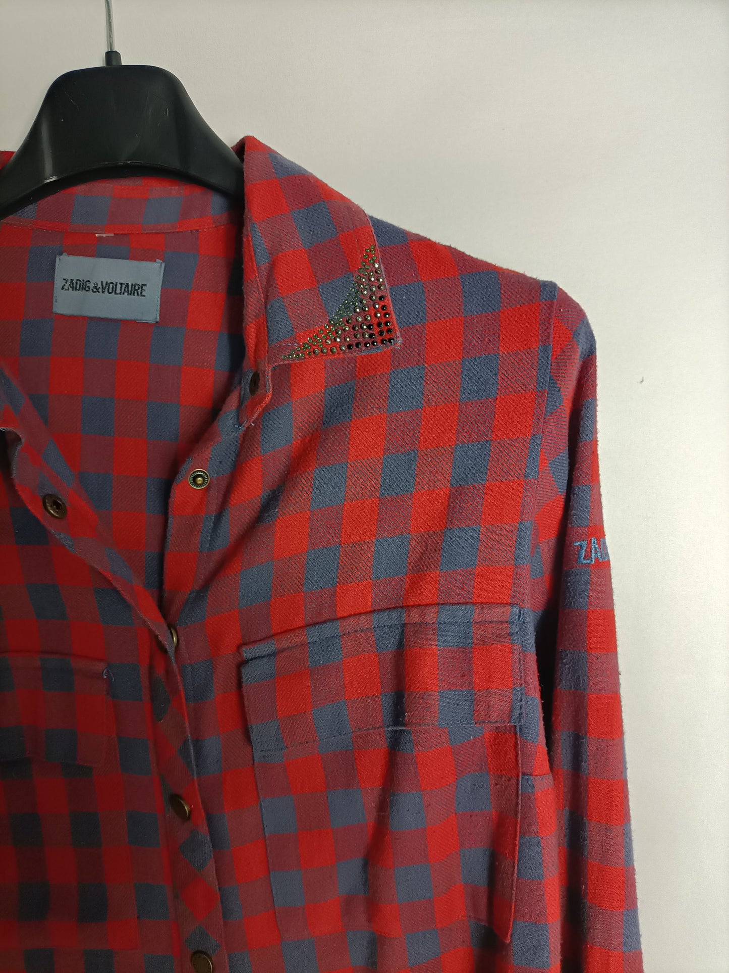 ZADIG&VOLTAIRE. Camisa cuadros rojo y azul algodón T.xs