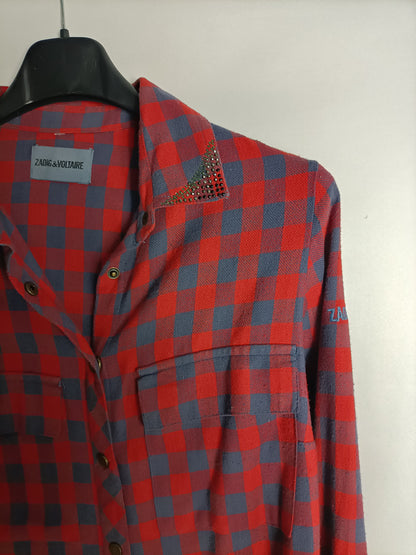 ZADIG&VOLTAIRE. Camisa cuadros rojo y azul algodón T.xs