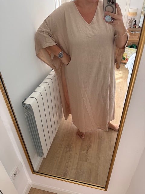 OTRAS. Vestido beige efecto caftán T.3xl