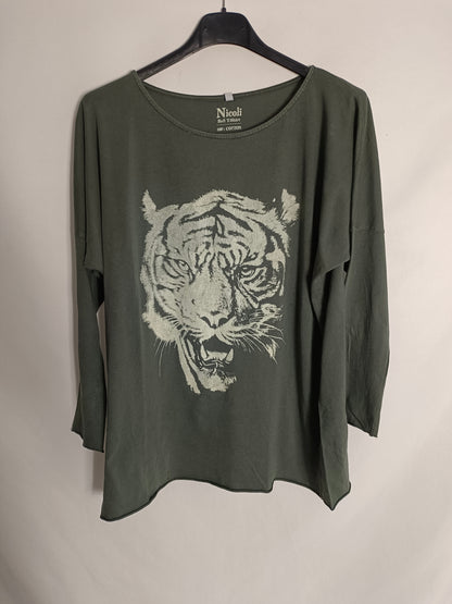 NICOLI. Camiseta gris tigre T.16(xs)