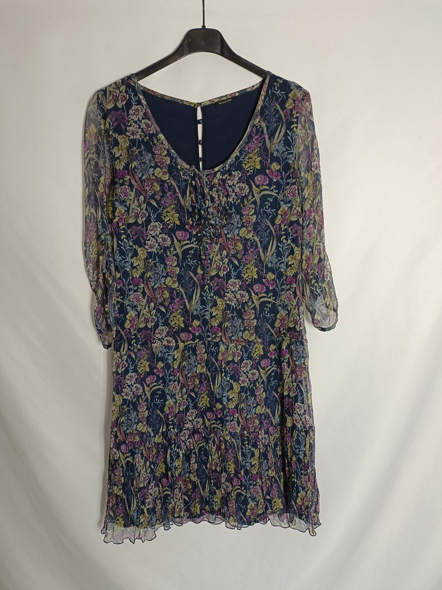 MASSIMO DUTTI. Vestido azul flores T.38