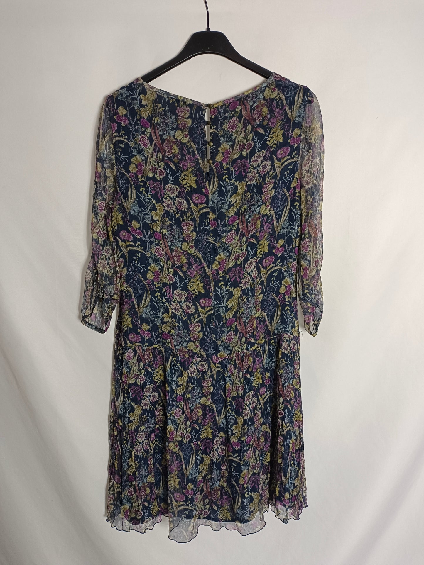 MASSIMO DUTTI. Vestido azul flores T.38