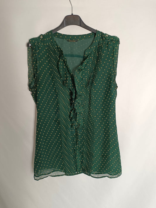 MASSIMO DUTTI. blusa verde lunares T.38